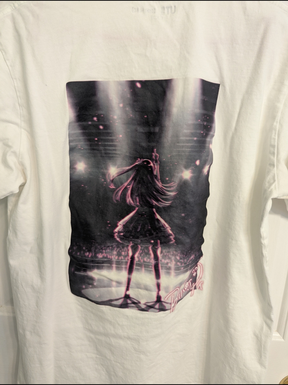 Uniqlo Women's White Tee with Pink Concert Graphic